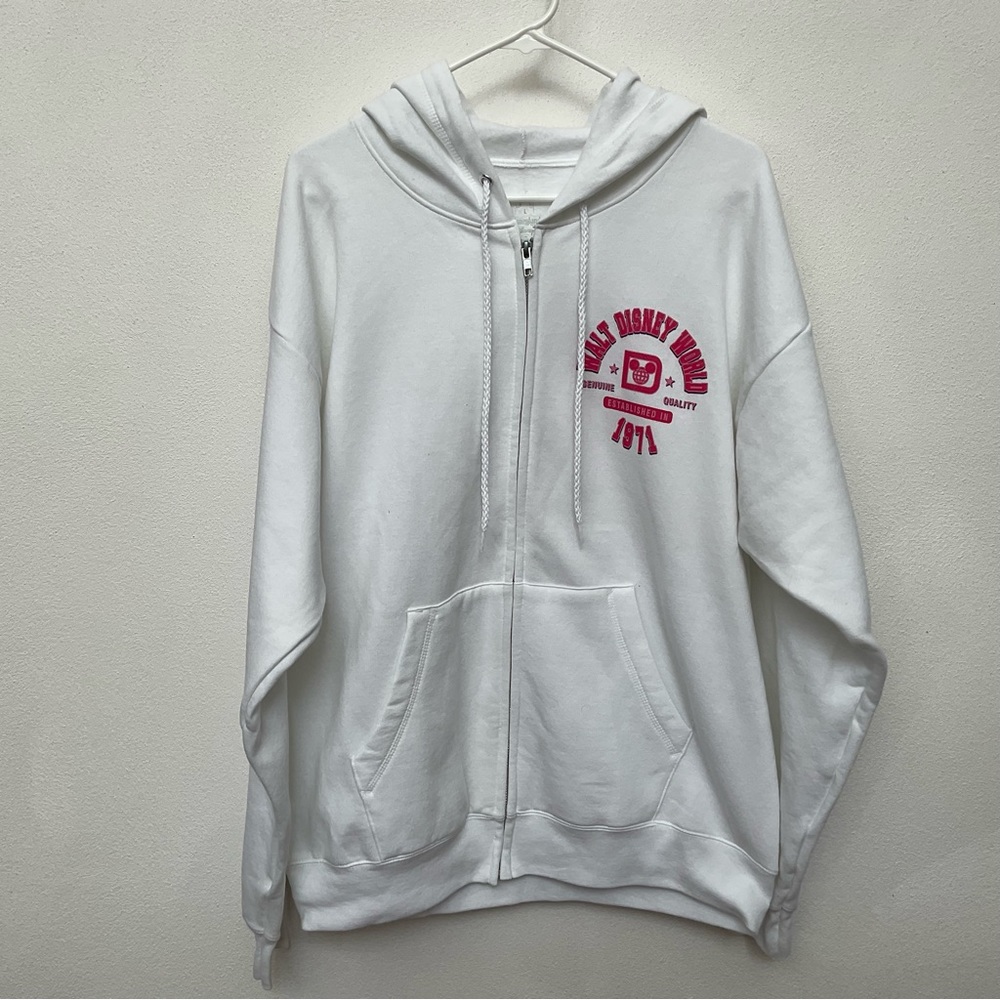 Disneyland White Zippered Hoodie with Pink Disney Land Graphic Size L